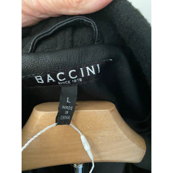 Baccini Jacket Faux Leather Hoodie with soft knit sleeves and hood Size Large - Picture 9 of 10